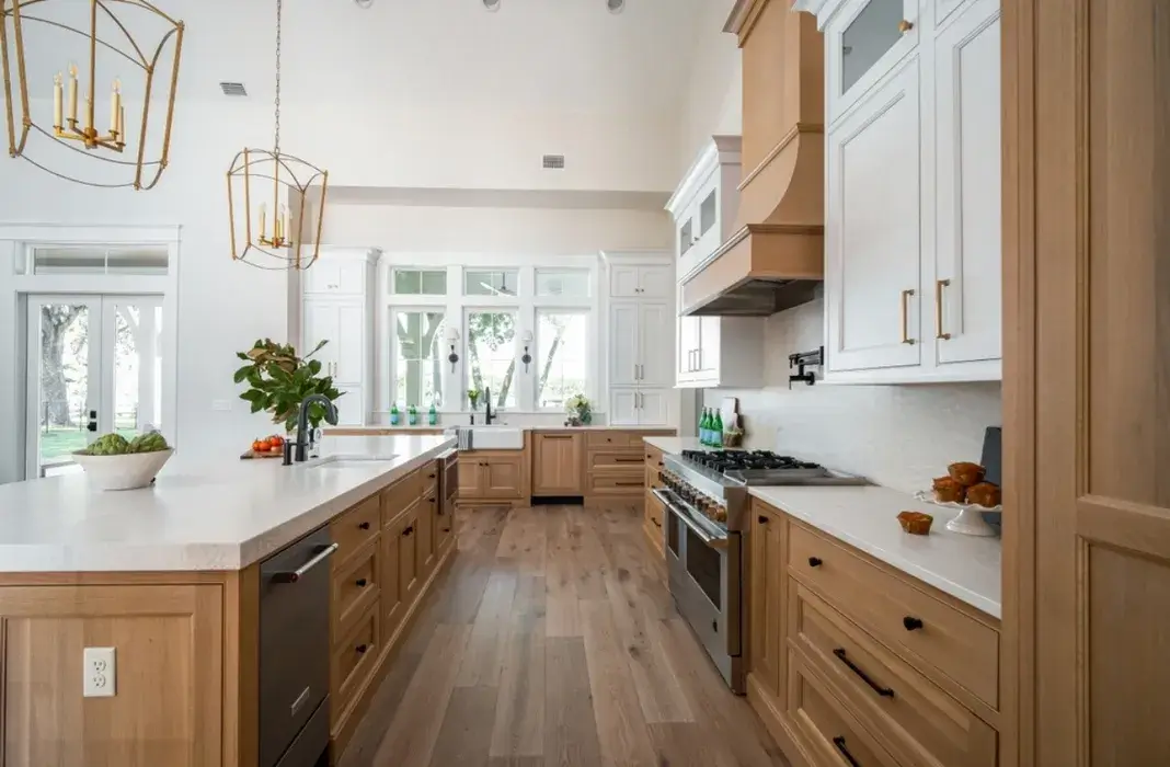 Modern custom kitchen cabinets in natural wood and white finishes